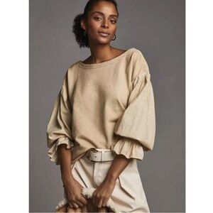 Anthropologie Beige Cream Long Sleeve Peasant Top